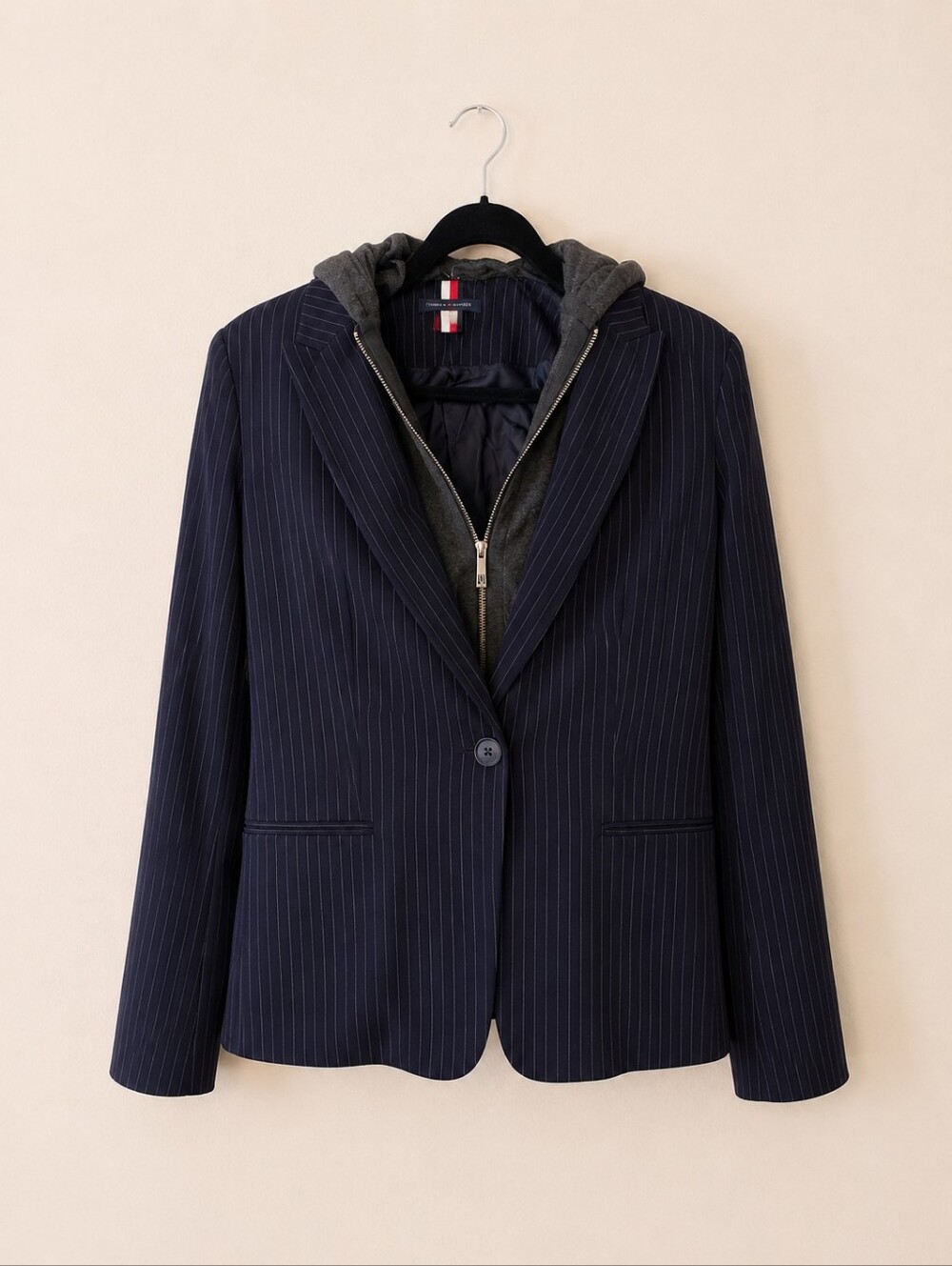 Tommy Hilfiger Pinstripe Hooded Blazer Jacket